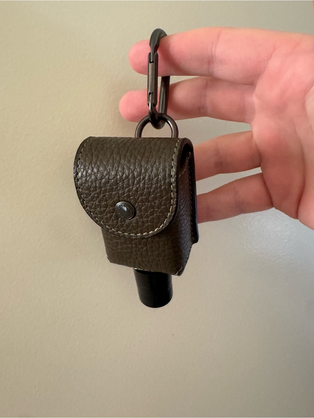 Coach Dark Olive Leather Key Ring Hand Sanitizer Holder